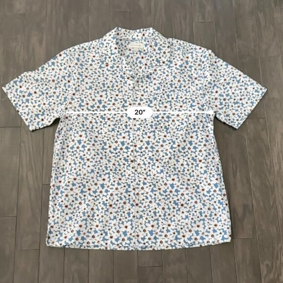 Free Assembly White Flower Print Large Men's Short Sleeve Shirt 100% Cotton - Picture 9 of 10
